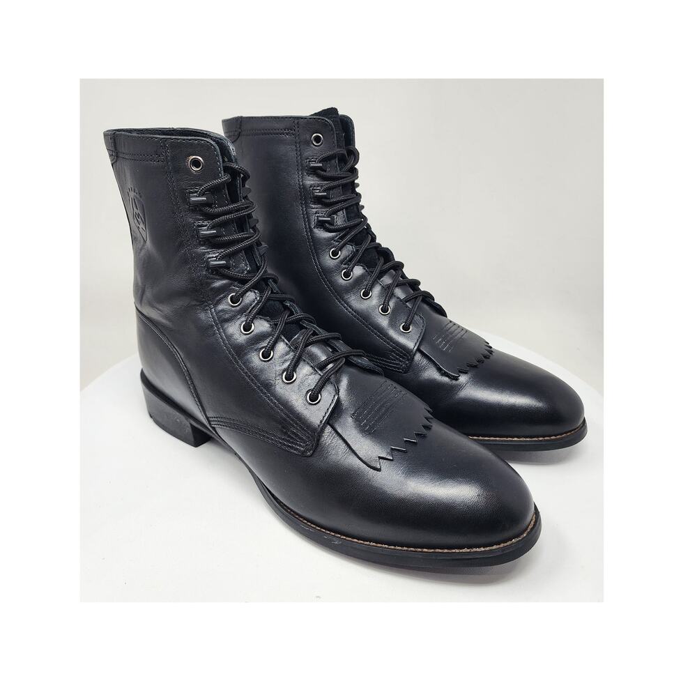 Ariat Heritage Western Lacer II Boots Men 11D Black Leather Roper Toe 32501 EUC